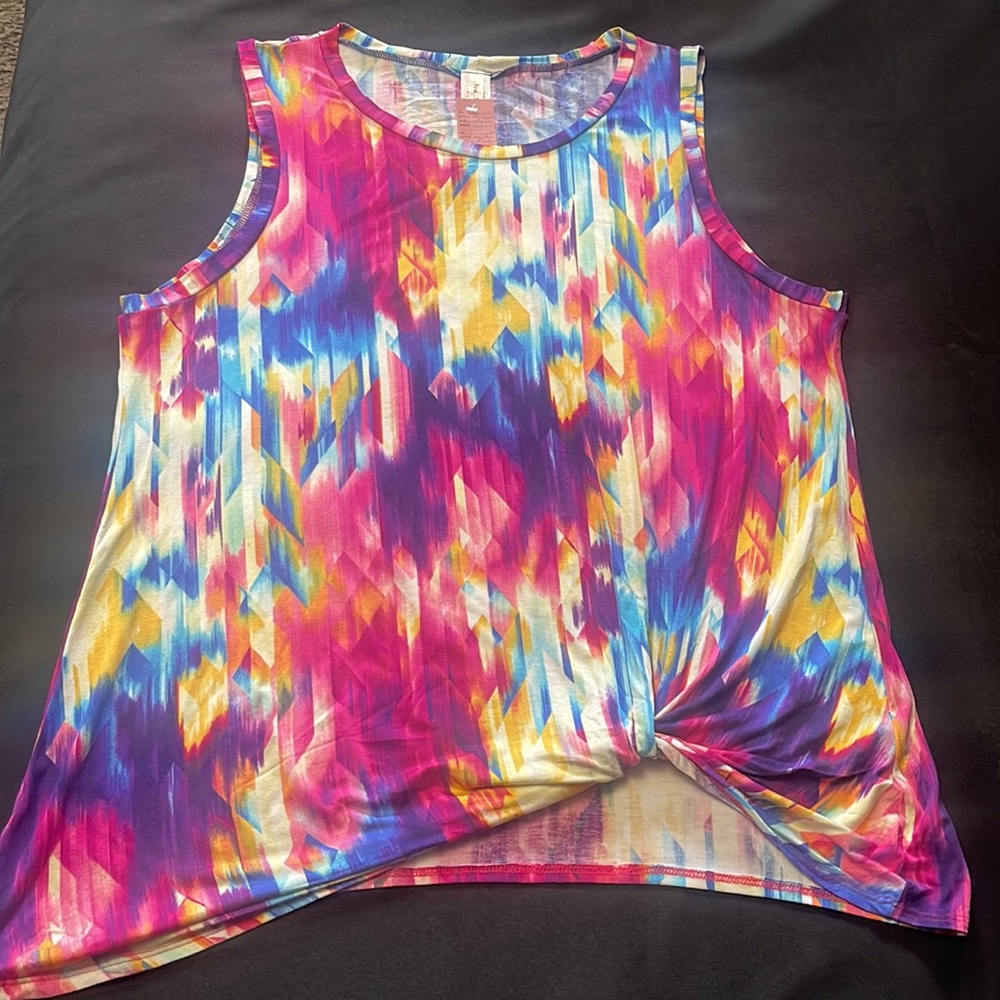 All Over Multicolor Tie Dye Side-Twist Tank Top